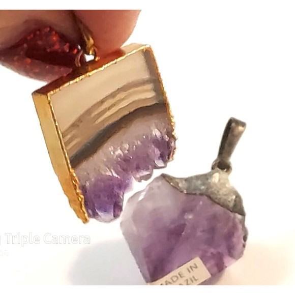 Natural Amethyst Pendant Healing 2pc Brazilian - Picture 4 of 7